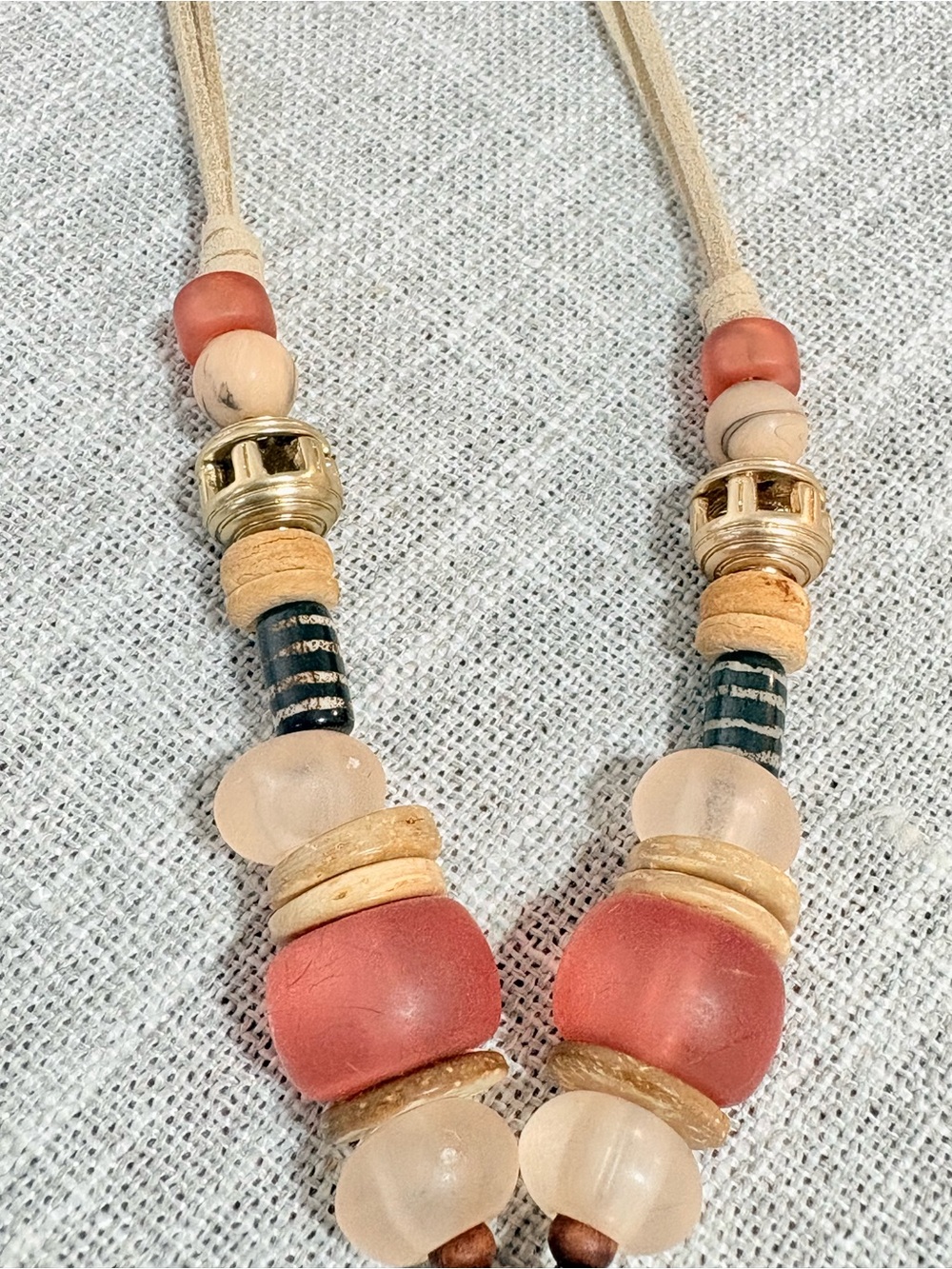 Chico's Coral, Peach and Gold Layered Pendant Necklace - Picture 3 of 9